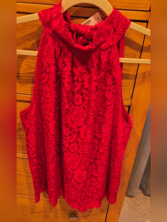 J. Crew Tops - NWT J Crew Red Lace Sleeveless Mock Neck Camisole, Back Neck Bow, S